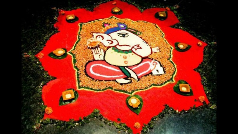 Ganesh Decoration Using Colorful Rangolis