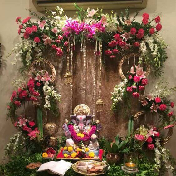 Ganpati Decoration Ideas At Home With Flowers