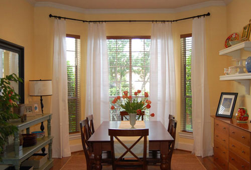 Add multiple arch windows curtains on with adjacent walls