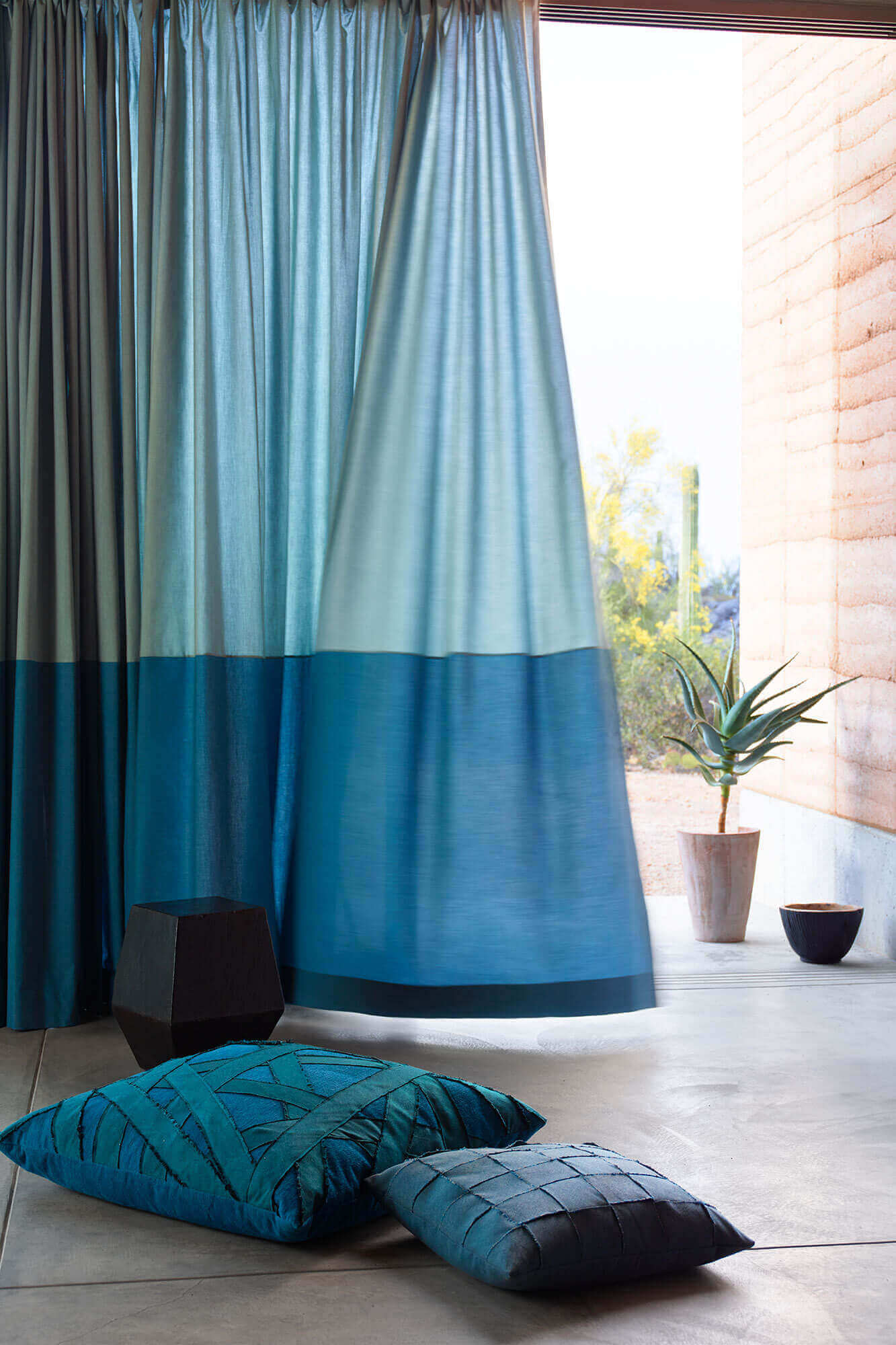 Classic curtains and drapes in blue tones